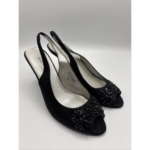 Karen Scott Women's Floral Beaded Peep Toe Slingback Heels Black Size 7.5M